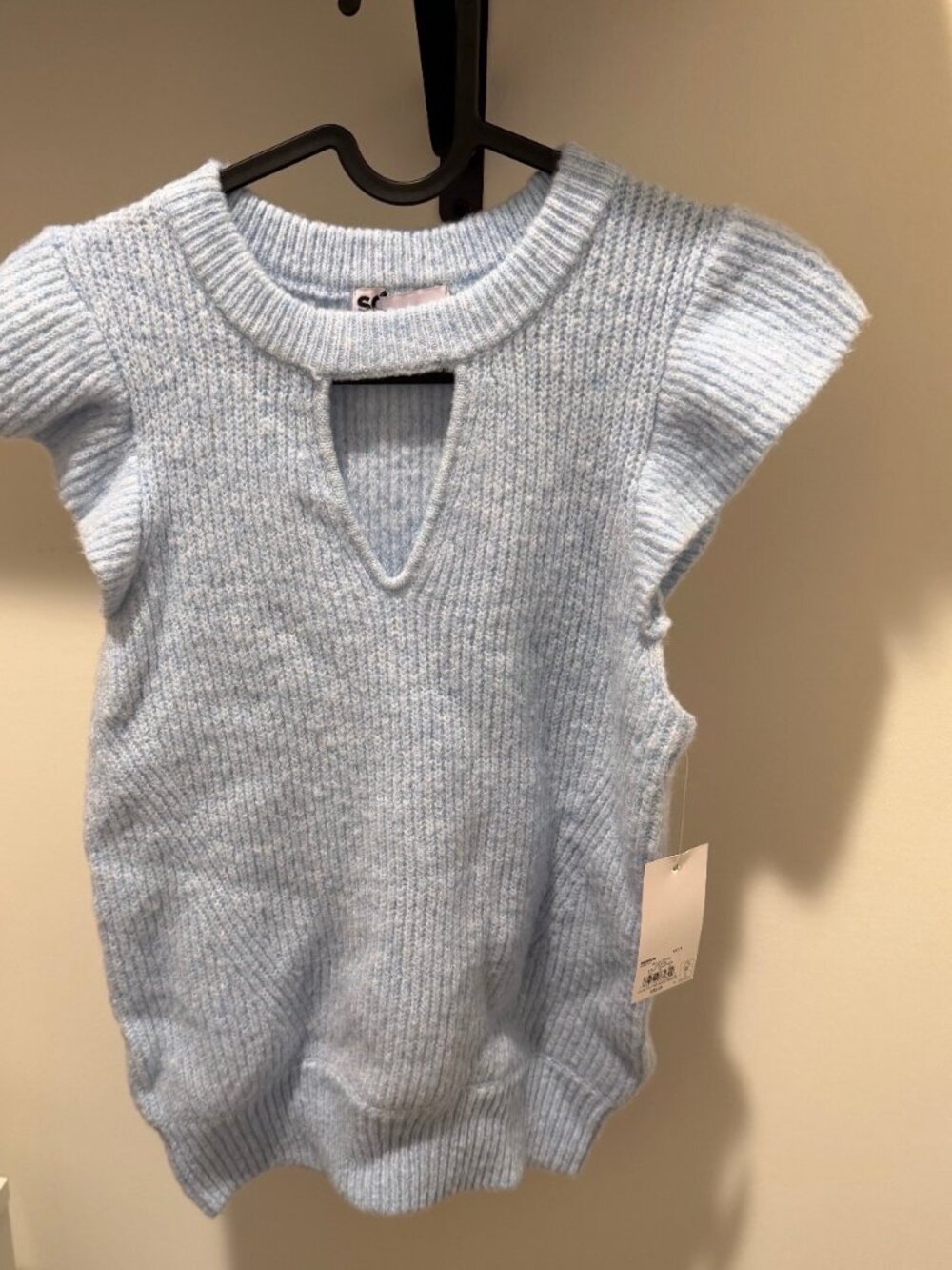 Cutout Flutter Sleeve Blue Sweater